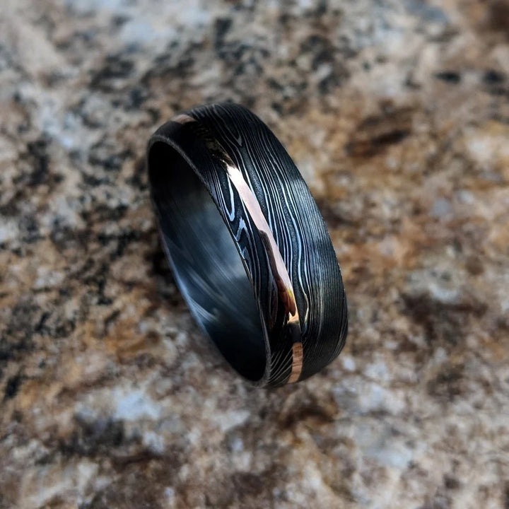 Damascus ring - Eternal Steel Black Damascus Steel Wedding Ring Band - Shokunin USA