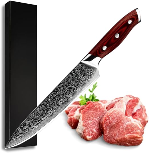 Edge VG10 Knife - Edge VG10 Damascus Chef Knife with Pakkawood handle - Shokunin USA