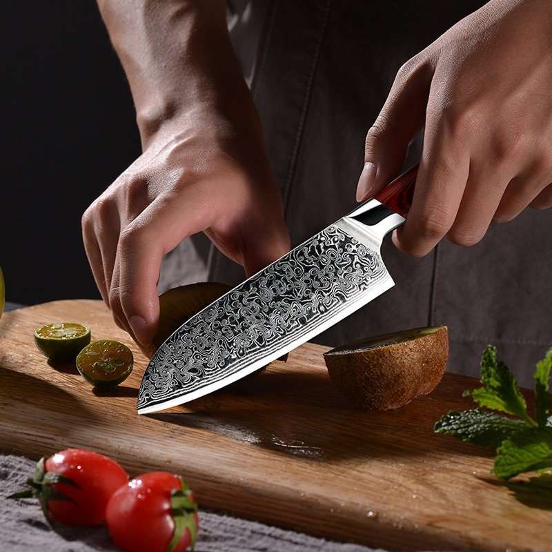 Chef knife - Edge VG10 Damascus Chef Knife Santoku Knife with Pakkawood Handle - Shokunin USA