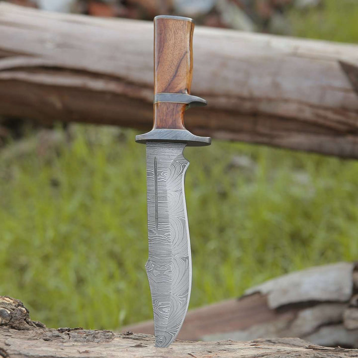 Damascus Knife - Innovator Damascus Bowie Knife with Rosewood Handle - Shokunin USA