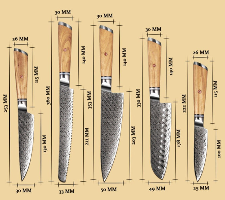 Jasmine Knives – Jasmine Knife Set 5 Piece VG10 Damascus Steel Japanese Professional Chef knife Set. – shokuninusa