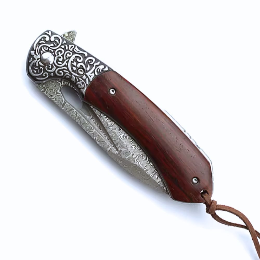 VG10 Skinning Knife – Karma Japanese VG10 Damascus EDC Pocket Knife with Clip &amp; Sandalwood Handle – shokuninusa