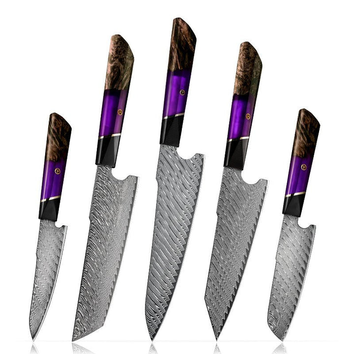 Kitchen Knife Sets - Elite Series VG10 Damascus Knife Set with Exotic Burl Wood Handle - Shokunin USA