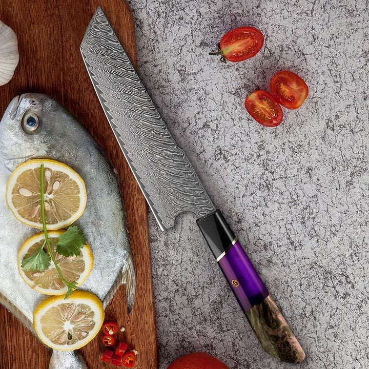 Kotetsu Chef Knife – Kotetsu Handmade Japanese VG10 Damascus Nakiri Knife with Exotic Rose Wood &amp; Resin Handle – shokuninusa