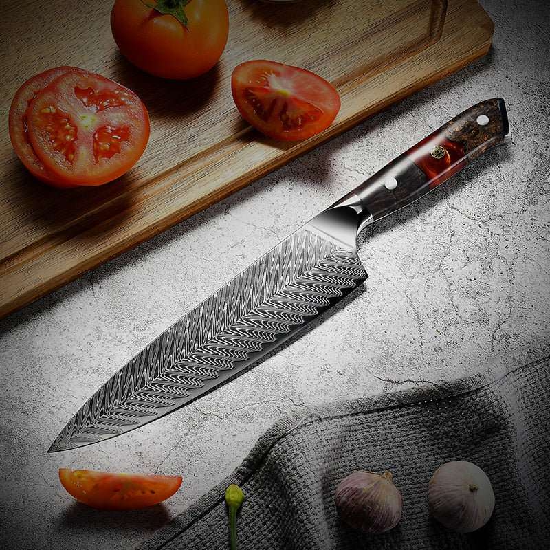 Chef Knife Set - Supreme VG10 8-Pc Professional Chef Knife Set with Stained Olive Wood Handle & Sheath - Shokunin USA