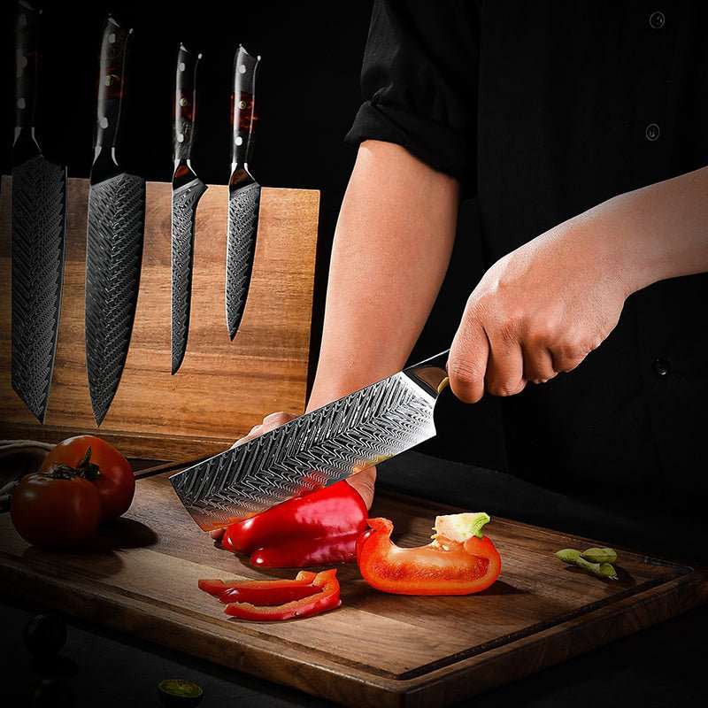 Chef Knife Set - Supreme VG10 8-Pc Professional Chef Knife Set with Stained Olive Wood Handle & Sheath - Shokunin USA