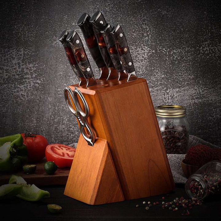 Chef Knife Set - Supreme VG10 8-Pc Professional Chef Knife Set with Stained Olive Wood Handle & Sheath - Shokunin USA