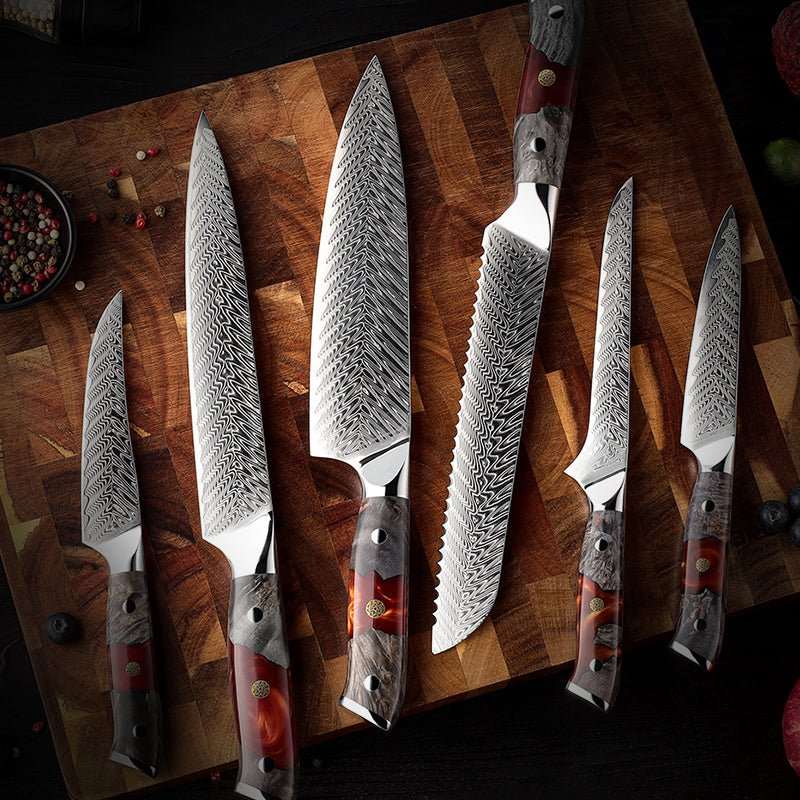 Chef Knife Set - Supreme VG10 8-Pc Professional Chef Knife Set with Stained Olive Wood Handle & Sheath - Shokunin USA