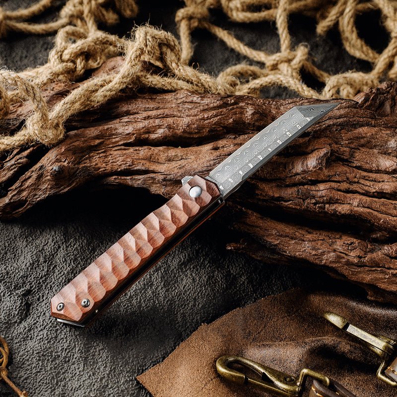 Forged Tracker Knives – Lucifer VG10 Handmade Tanto Knife with Exotic Rose Wood Handle – shokuninusa