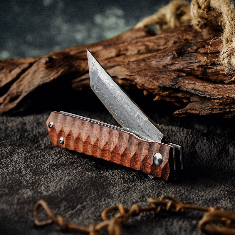 VG10 Tanto Knives – Lucifer VG10 Handmade Tanto Knife with Exotic Rose Wood Handle – shokuninusa