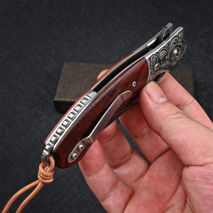 Magnum VG10 Damascus Pocket Knife with Exotic Red Sandal Wood Handle - Shokunin USA
