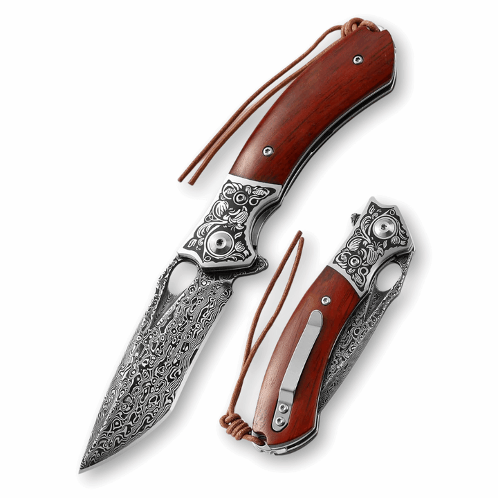 Magnum VG10 Damascus Pocket Knife with Exotic Red Sandal Wood Handle - Shokunin USA