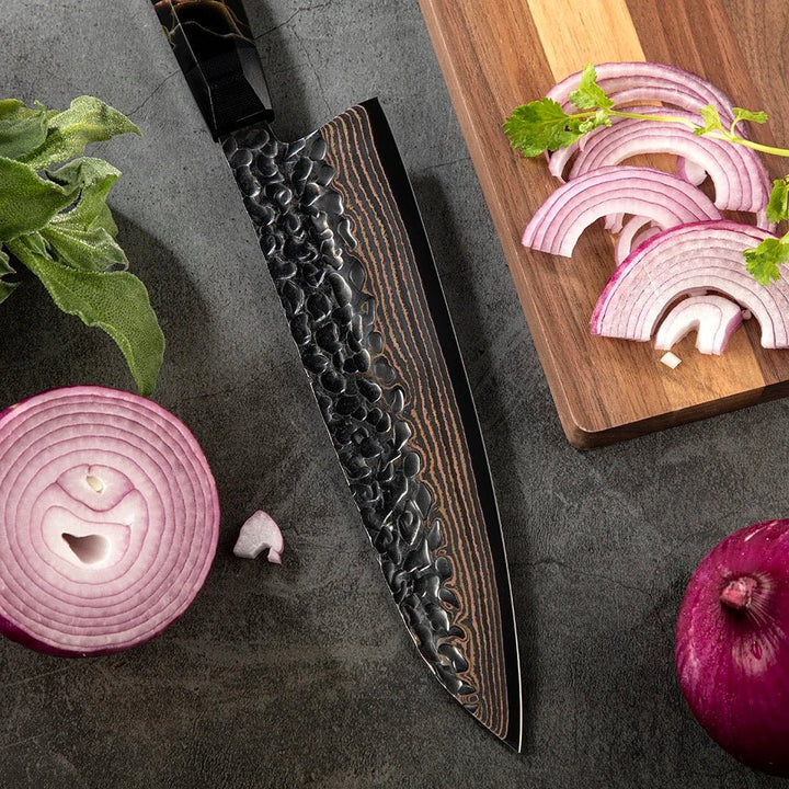Copper Knife Set – Majestic Japanese Chef Knife Set with Exotic Copper Damascus and Raffir Noble Handle – shokuninusa