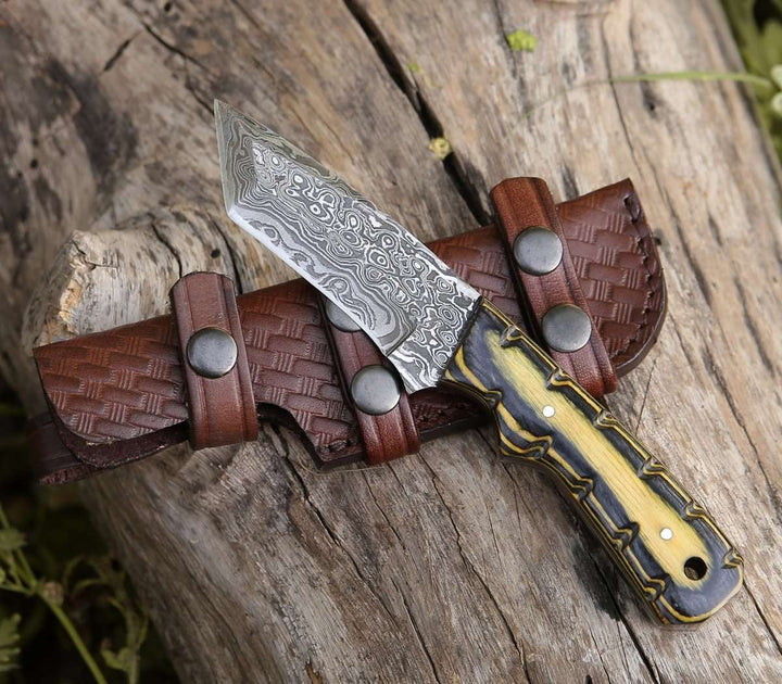 Marauder Knife - Marauder Damascus Tanto Knife with Pakkawood Handle - Shokunin USA