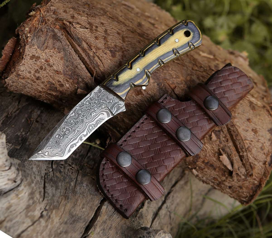 Custom Tanto Knife - Marauder Damascus Tanto Knife with Pakkawood Handle - Shokunin USA