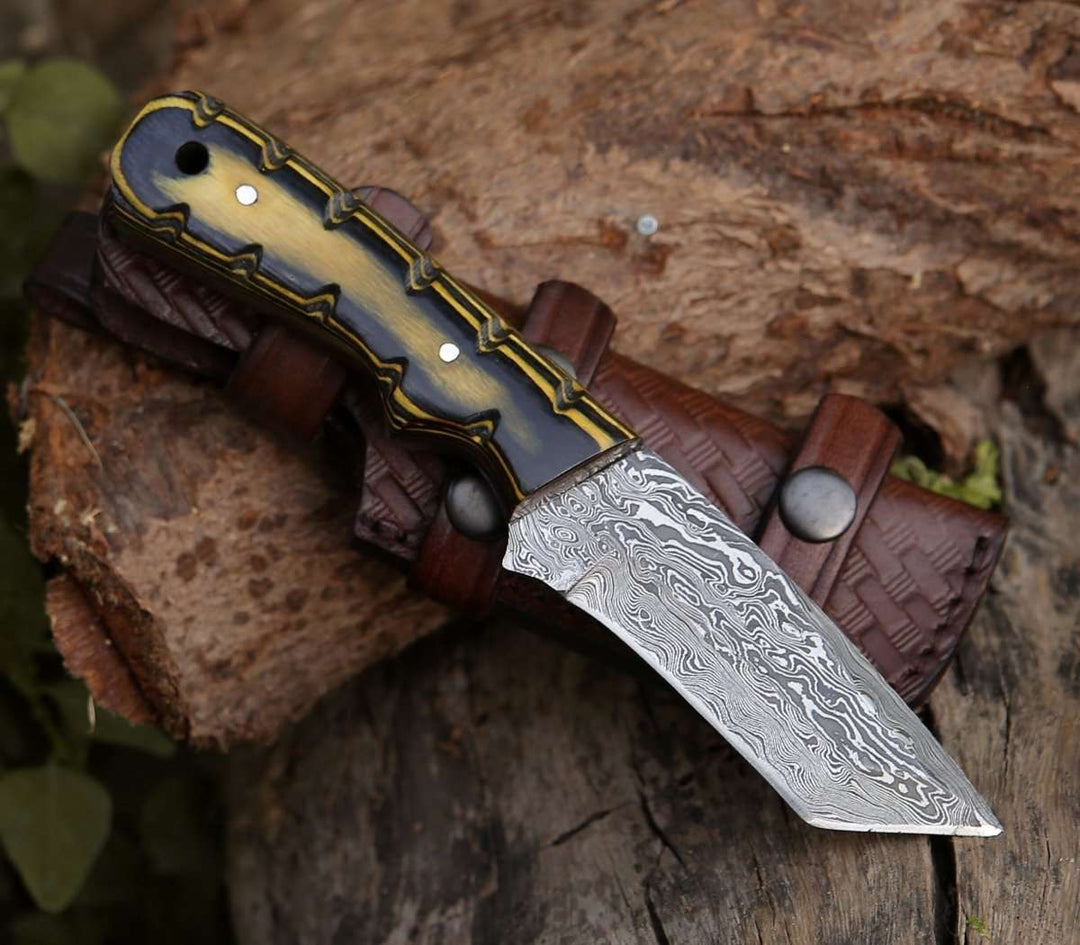 Marauder Hunting Knives - Marauder Damascus Tanto Knife with Pakkawood Handle - Shokunin USA