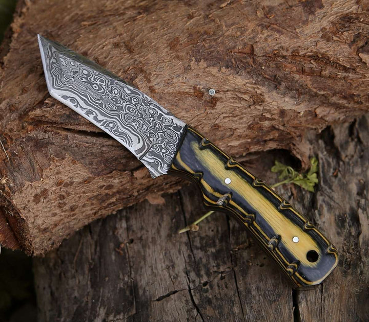 Marauder Hunting Knife - Marauder Damascus Tanto Knife with Pakkawood Handle - Shokunin USA