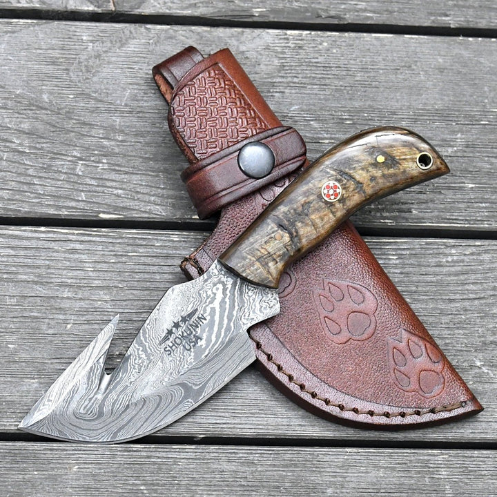 Master Gut Knives – Master Gut Hook Hunting Knife with Ram Horn and Turquoise Handle – shokuninusa