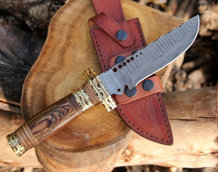 Matrix Bowie Knives – Matrix Damascus Bowie Hunting Knife with Pakkawood Handle – shokuninusa