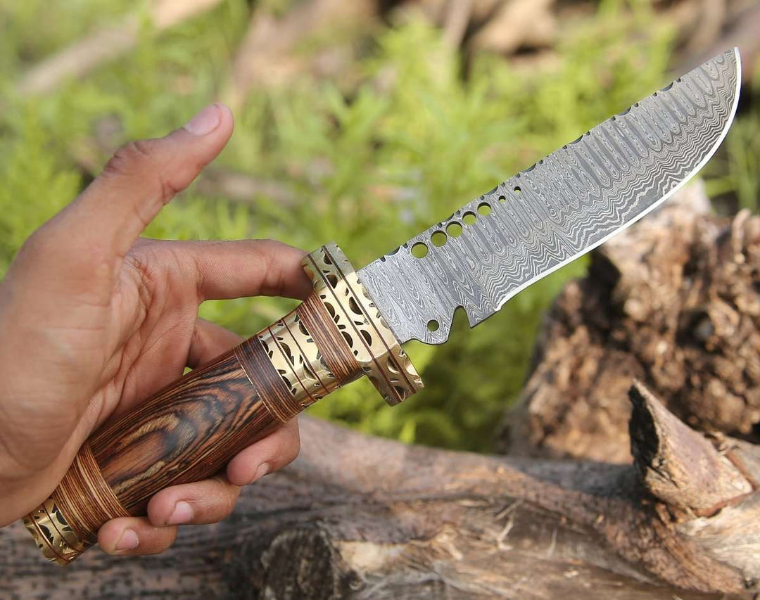 Pakkawood Handle – Matrix Damascus Bowie Hunting Knife with Pakkawood Handle – shokuninusa