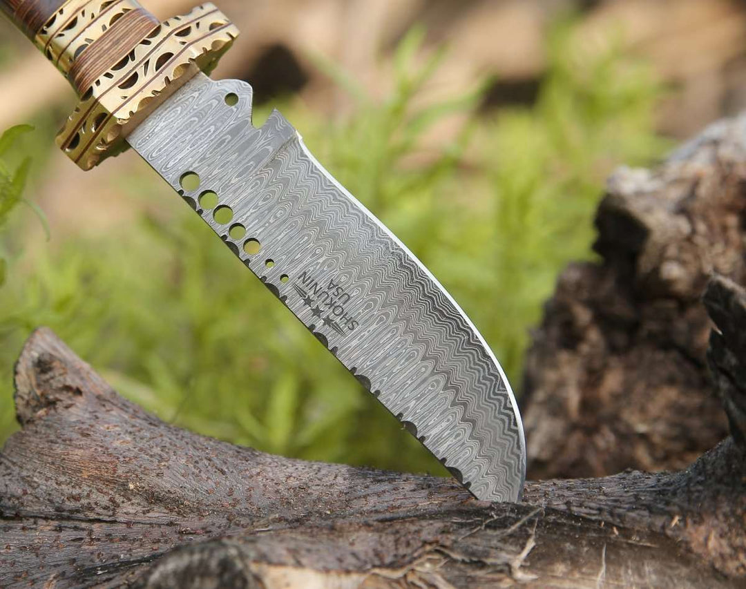 Knives Matrix Bowie – Matrix Damascus Bowie Hunting Knife with Pakkawood Handle – shokuninusa