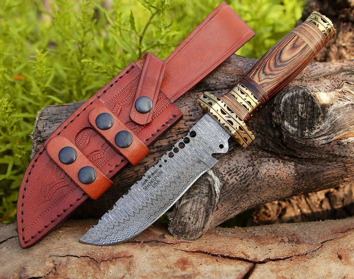 Matrix Bowie Knife – Matrix Damascus Bowie Hunting Knife with Pakkawood Handle – shokuninusa