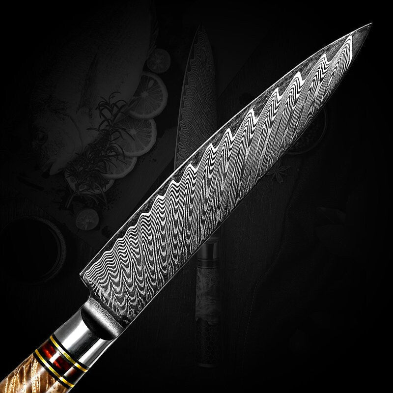 Maverick VG10 Knife - Maverick VG10 Chef Knife Damascus Petty Knife with Exotic Olive Wood Handle - Shokunin USA