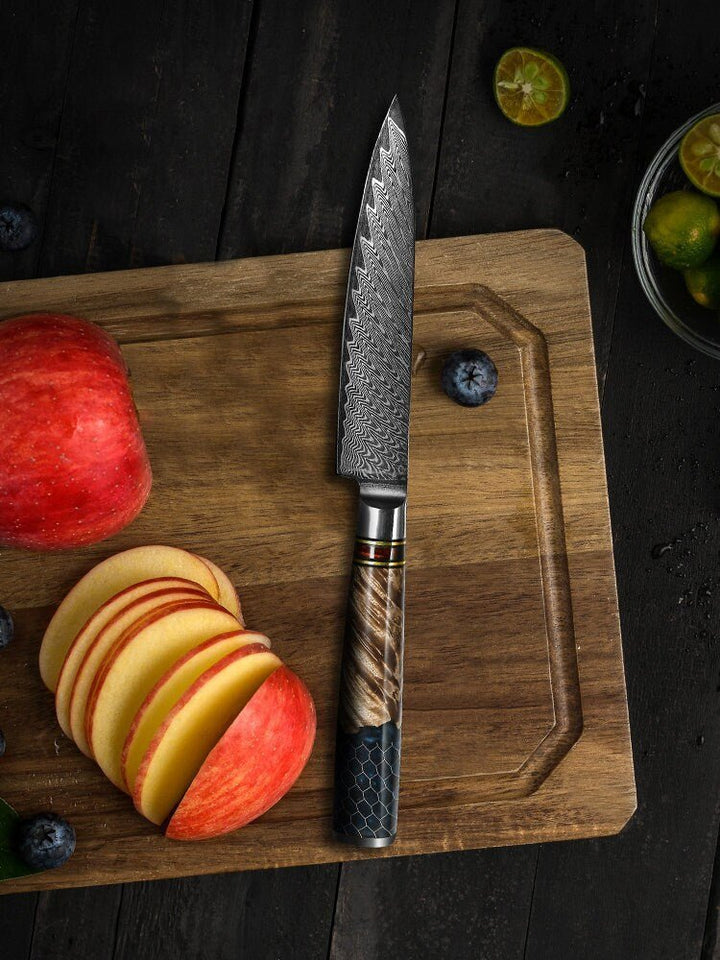 Custom VG10 Knives - Maverick VG10 Chef Knife Damascus Petty Knife with Exotic Olive Wood Handle - Shokunin USA