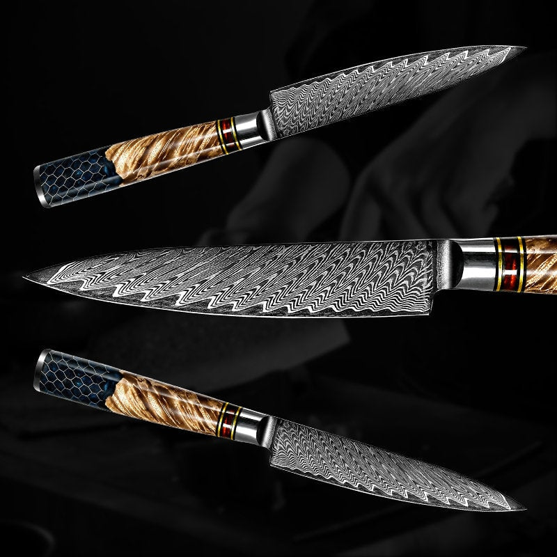 Traditional Cooking Knives - Maverick VG10 Chef Knife Damascus Petty Knife with Exotic Olive Wood Handle - Shokunin USA