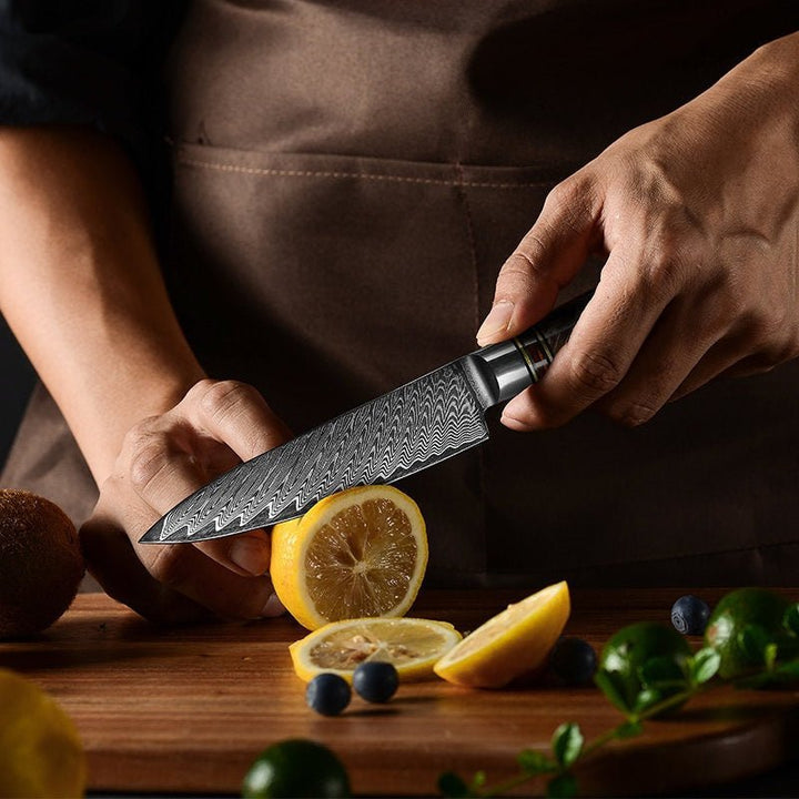 Classic Cooking Knives - Maverick VG10 Chef Knife Damascus Petty Knife with Exotic Olive Wood Handle - Shokunin USA
