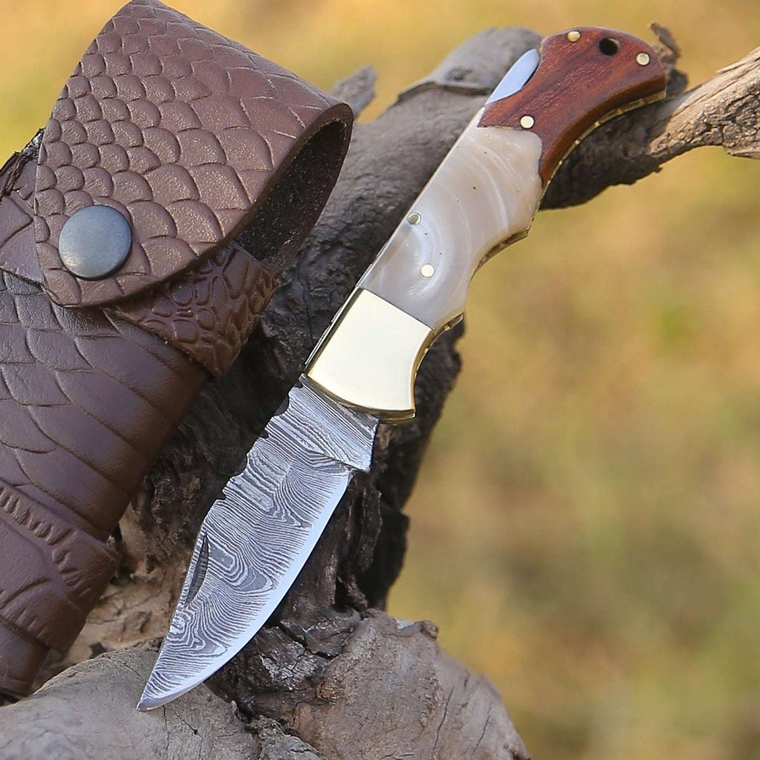Maximus Custom Pocket Knife with Exotic Rose Wood & Resin Scales - Shokunin USA