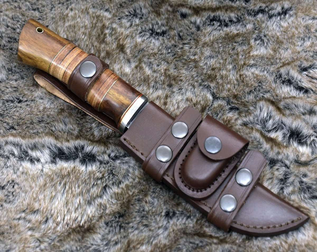 Miracle Camp Knife - Miracle Damascus Hunting Knife with Stacked Leather Handle - Shokunin USA