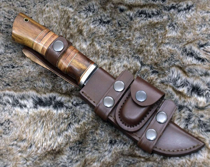 Miracle Camp Knife – Miracle Damascus Drop Point Hunting Knife with Stacked Leather Handle – shokuninusa