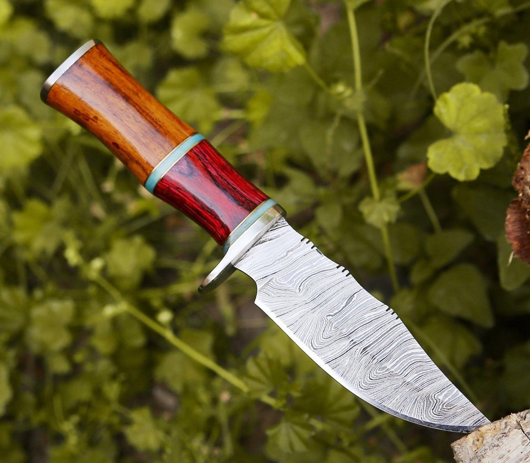 Forged Survival Knife – Mirage Damascus Hunting Knife with Rosewood Handle – shokuninusa
