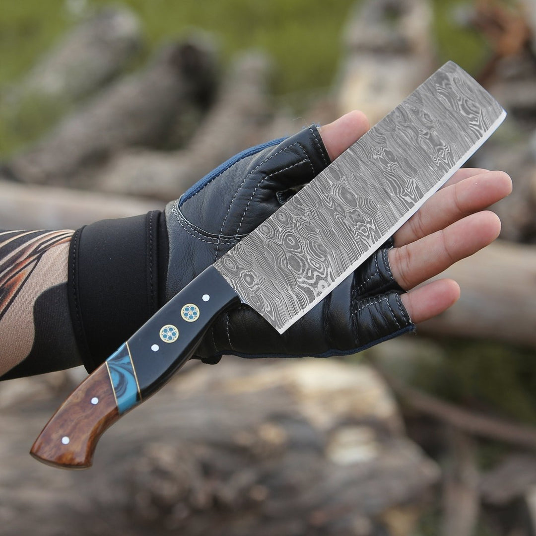 Damascus Nakiri Knives – Mist Handmade Damascus Nakiri Knife with Rosewood &amp; Resin Handle – shokuninusa