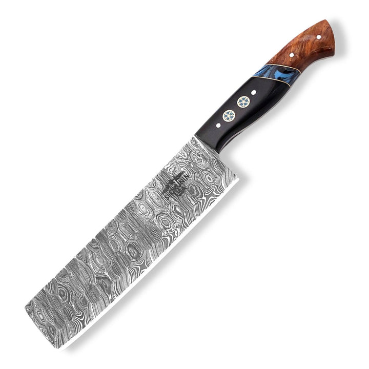 Collectible Vegetable Knives – Mist Handmade Damascus Nakiri Knife with Rosewood &amp; Resin Handle – shokuninusa
