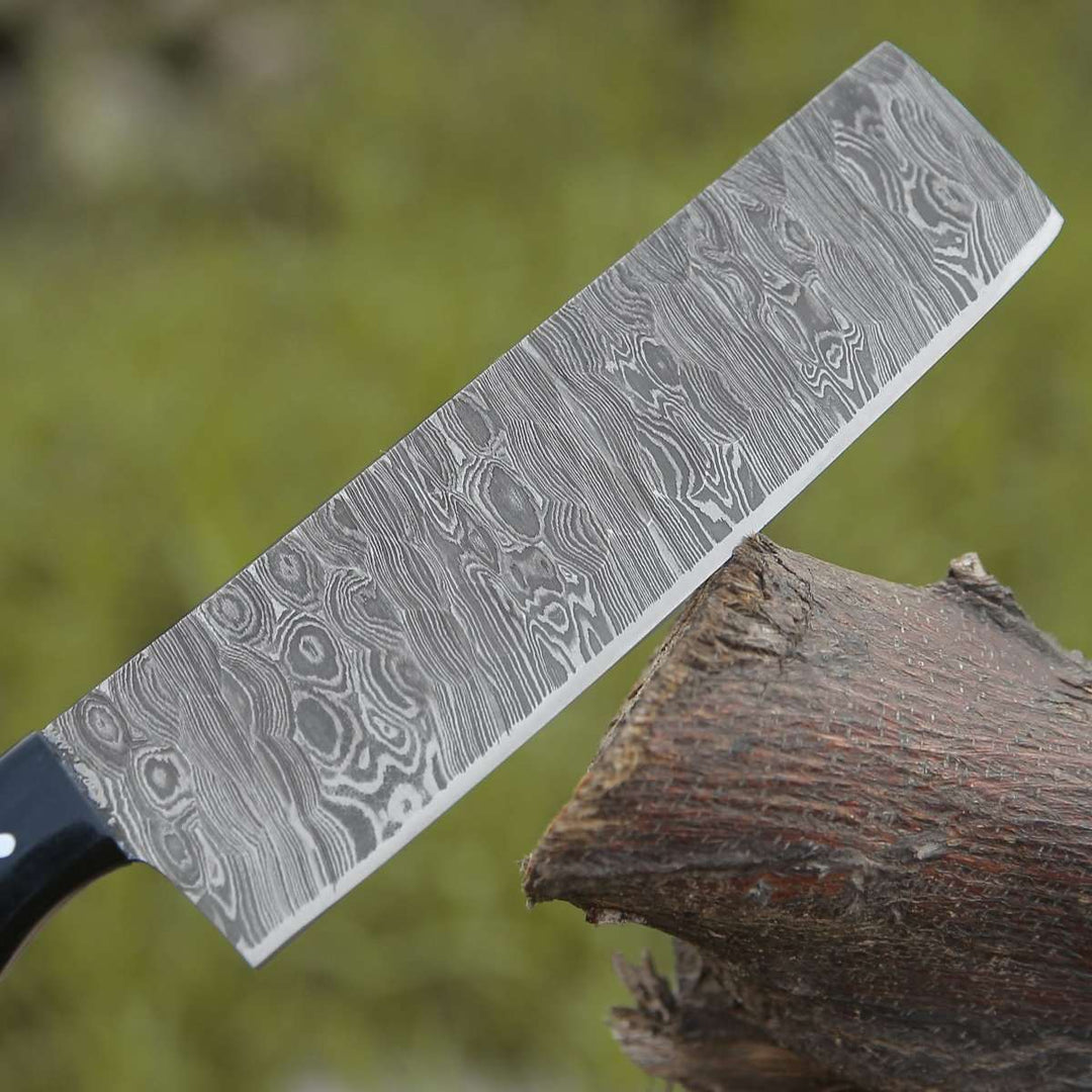 Best Nakiri Knife – Mist Handmade Damascus Nakiri Knife with Rosewood &amp; Resin Handle – shokuninusa