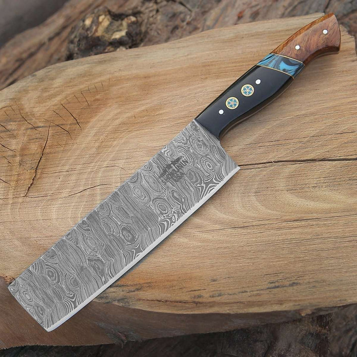 Damascus Nakiri – Mist Handmade Damascus Nakiri Knife with Rosewood &amp; Resin Handle – shokuninusa