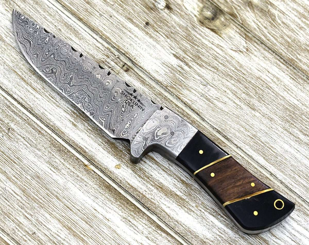 Momentum Knife - Momentum Damascus Knife with Horn &amp; Rosewood Handle - Shokunin USA