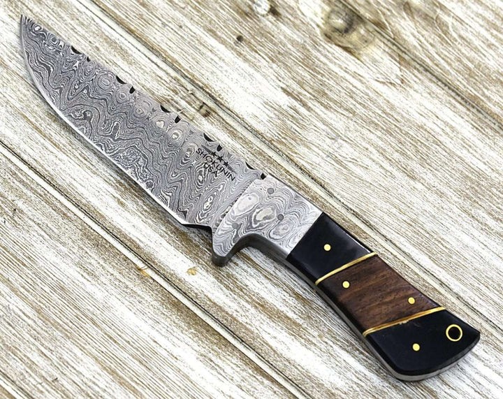 Momentum Knife - Momentum Damascus Knife with Horn &amp; Rosewood Handle - Shokunin USA