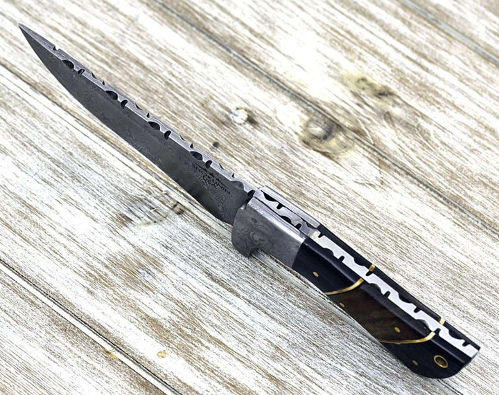 Momentum Knives - Momentum Damascus Knife with Horn &amp; Rosewood Handle - Shokunin USA