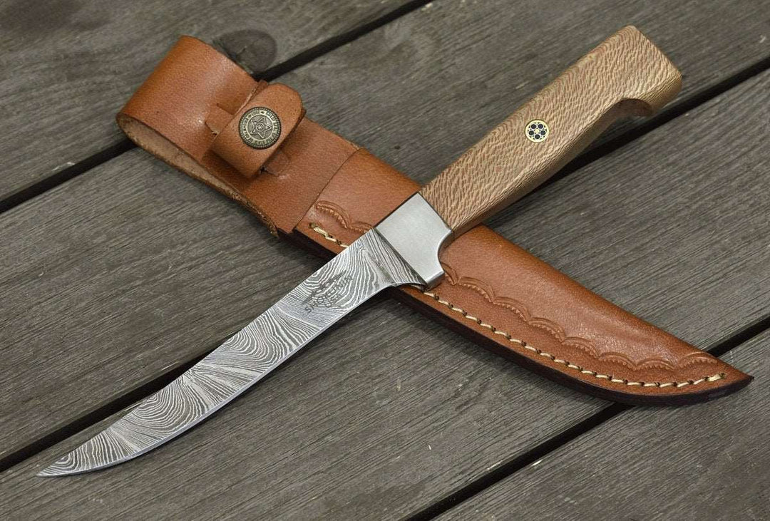 Forged Kitchen Knives – Monarch Damascus Fillet Knife with Leopard Wood Handle – shokuninusa
