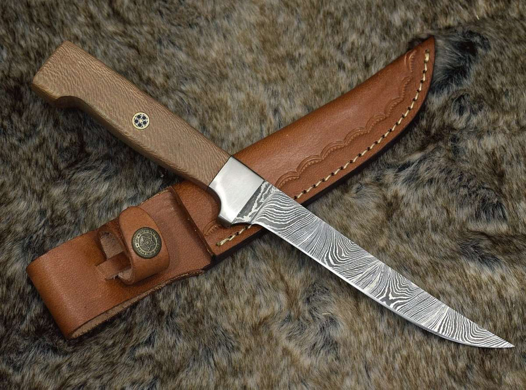 Leopard Knife – Monarch Damascus Fillet Knife with Leopard Wood Handle – shokuninusa