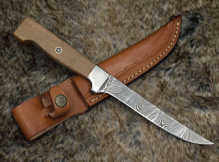 Leopard Knife – Monarch Damascus Fillet Knife with Leopard Wood Handle – shokuninusa