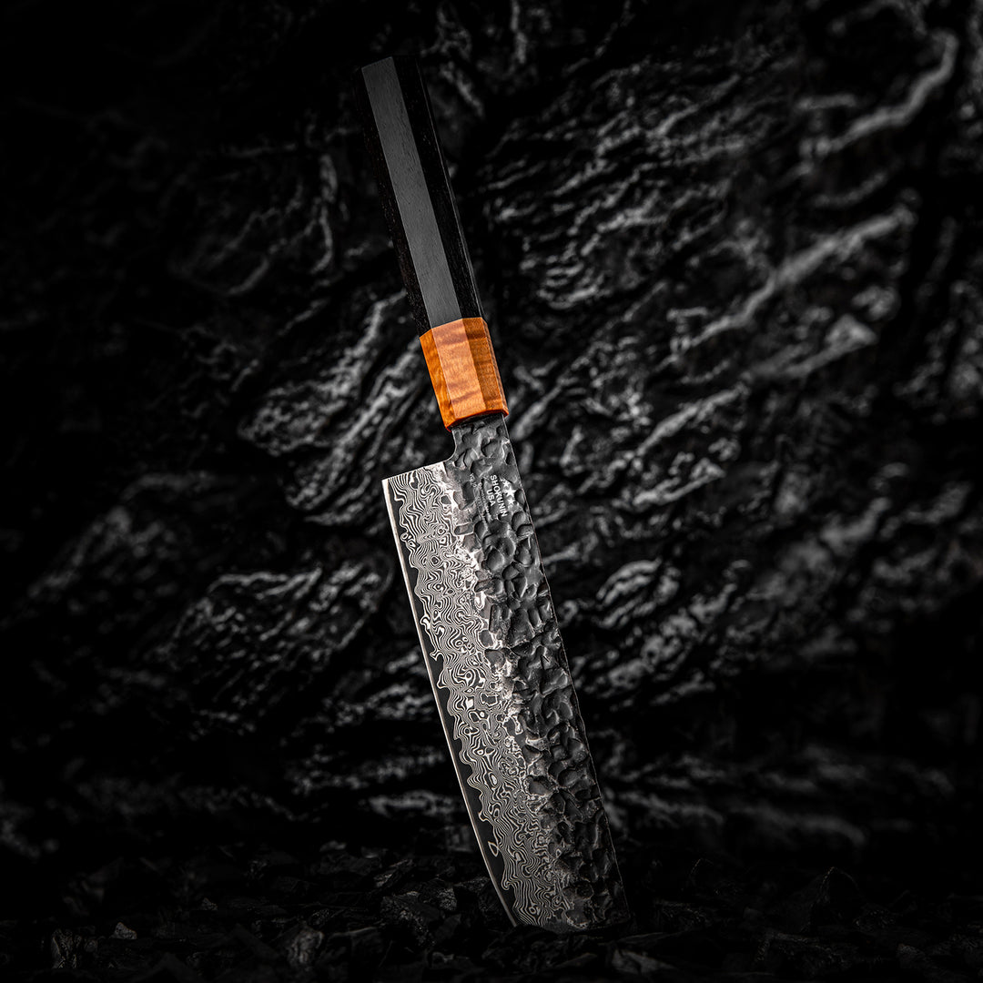 Sterling VG10 Damascus Nakiri Knife with Exotic Ebony Wood Composite Handle