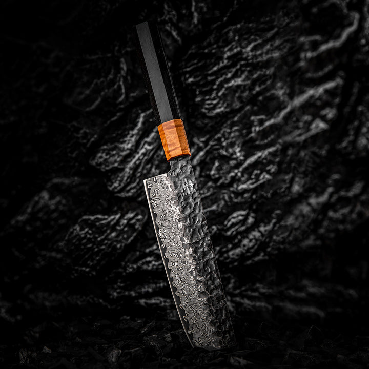 Sterling VG10 Damascus Nakiri Knife with Exotic Ebony Wood Composite Handle