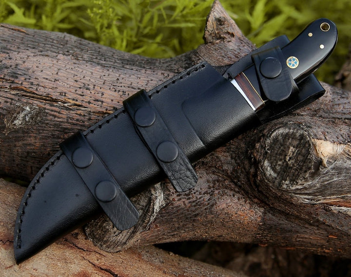 Nimbus Camp Knives - Nimbus Damascus Hutning Knife with Horn &amp; Rose Wood Handle - Shokunin USA