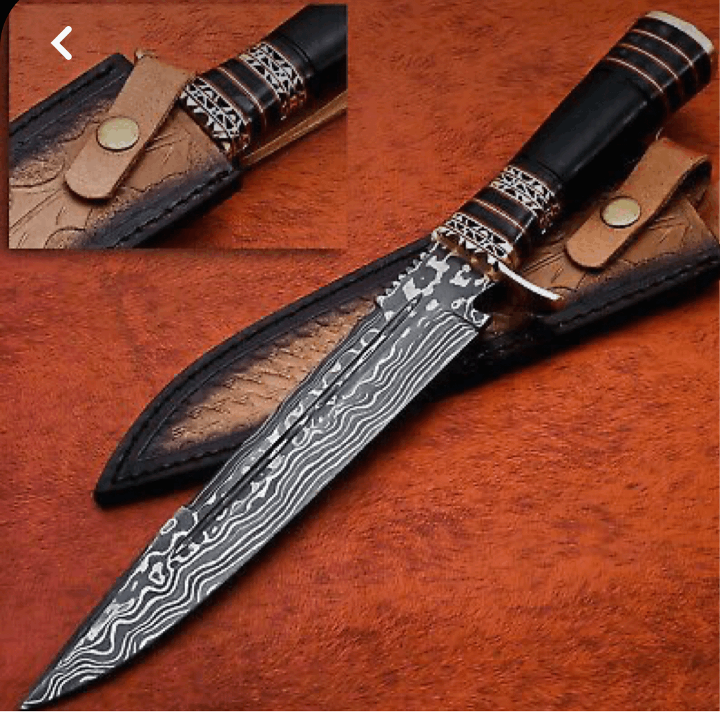 Niro Damascus Steel Bowie Knife with Micarta Handle & Sheath - Shokunin USA