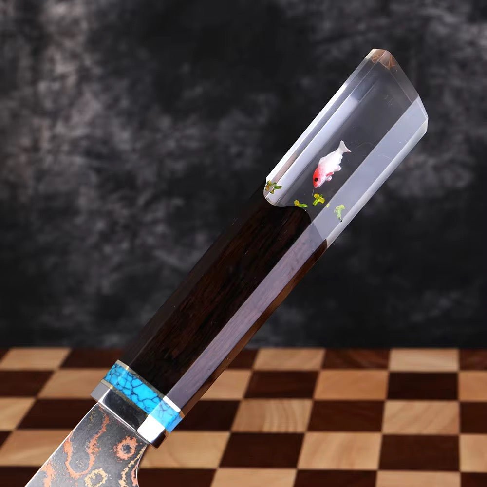 Japanese Copper Knife – Noble Copper &amp; Cobalt Alloy Damascus Chef Knife with Exotic Bloodwood &amp; Resin Handle – shokuninusa