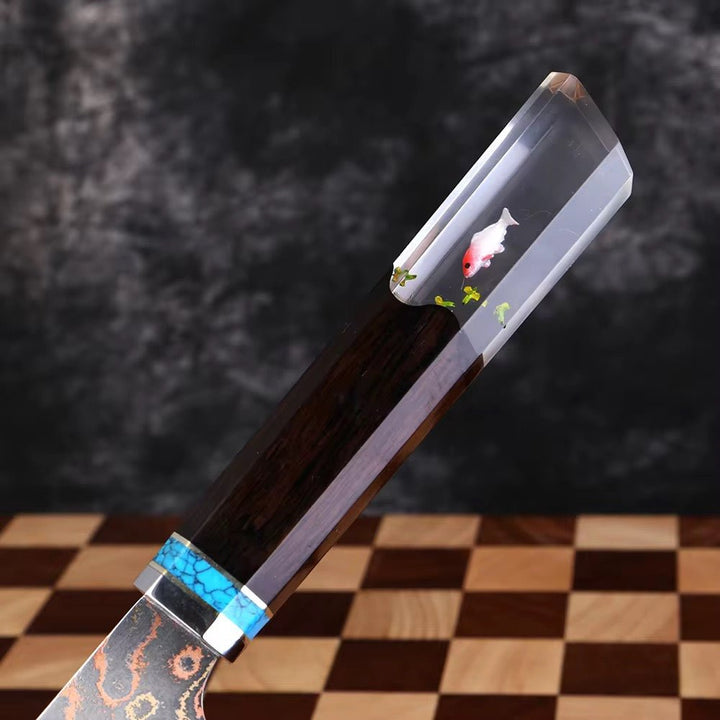 Japanese Copper Knife – Noble Copper &amp; Cobalt Alloy Damascus Chef Knife with Exotic Bloodwood &amp; Resin Handle – shokuninusa